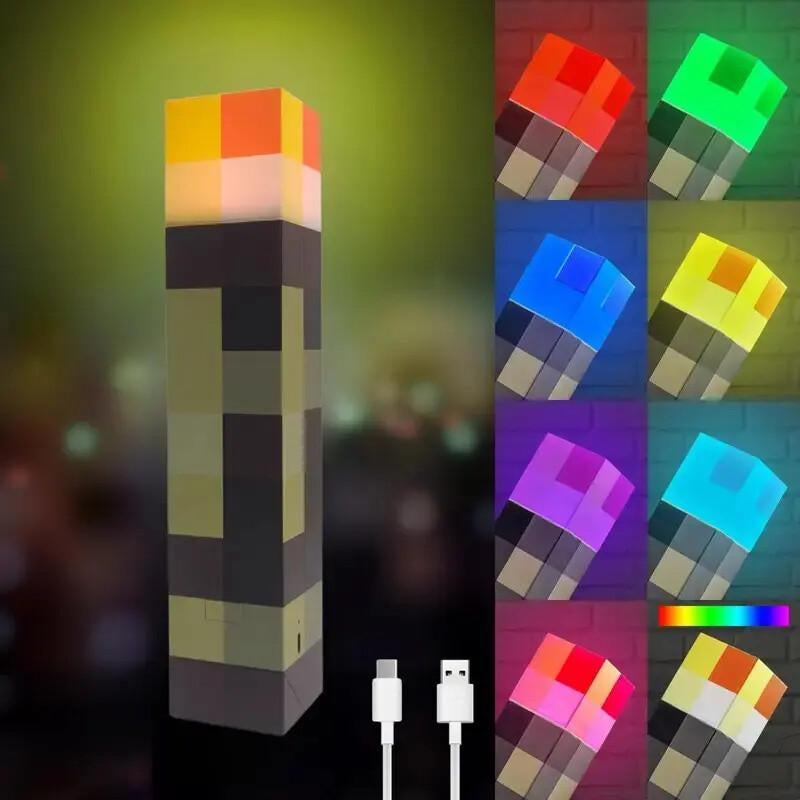 Upgraded Pixel Torch Night Light – USB Pluggable LED Wall Lamp| Handheld Flashlight for Kids Room, Holiday Party & Creative Home Decor