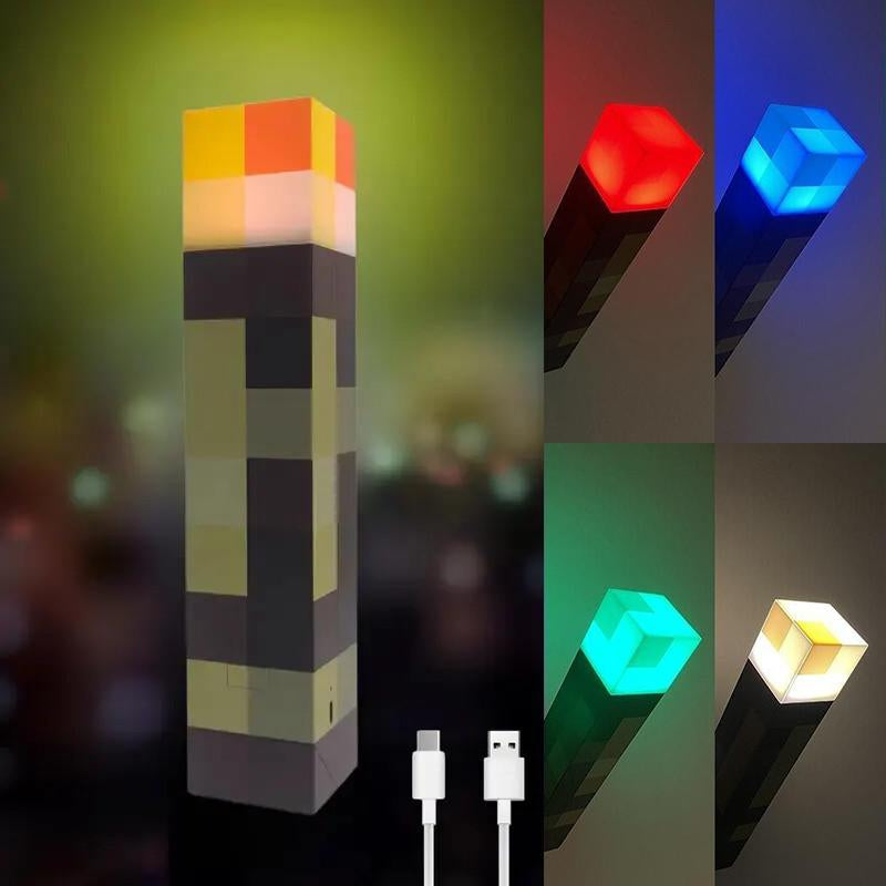 Upgraded Pixel Torch Night Light – USB Pluggable LED Wall Lamp| Handheld Flashlight for Kids Room, Holiday Party & Creative Home Decor